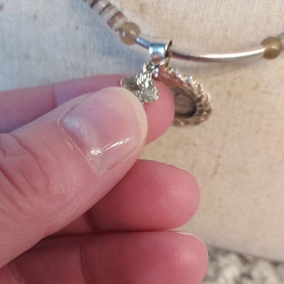 .999 Guardian Angel with tiny enamel cross on puka/ heishi and stone necklace - Picture 4 of 8